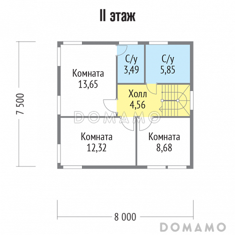 Проект двухэтажного дома из клееного бруса с окнами в пол / План 2 этажа