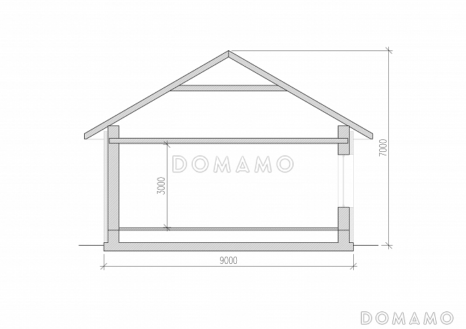 Одноэтажный дом из крупноформатного кирпича с двумя спальнями и большой кухней-гостиной / Разрез