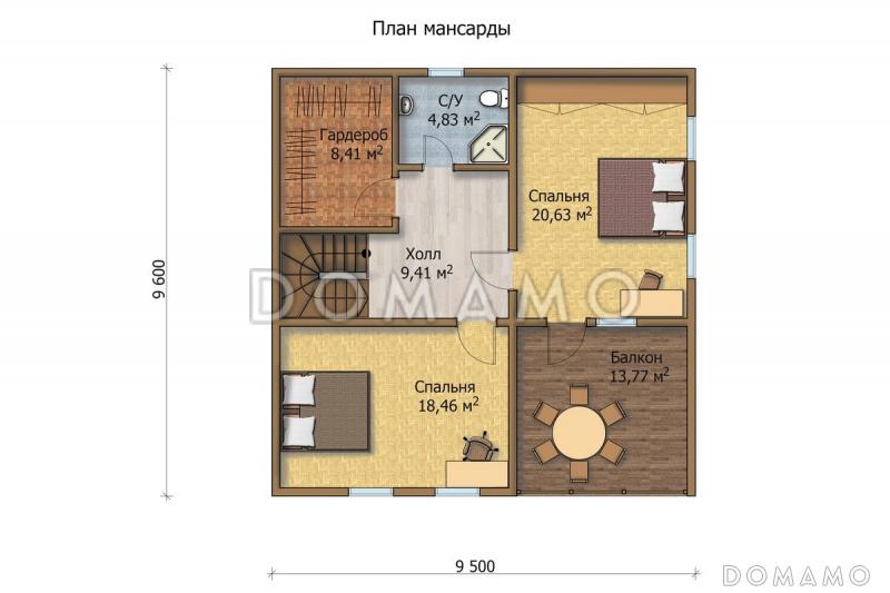Проект дома из клееного профилированного бруса сечением 180х200 мм / План мансардного этажа