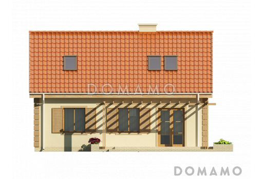 Проект одноэтажного мансардного дома из кирпича с камином в центральной части дома / Фасад 2