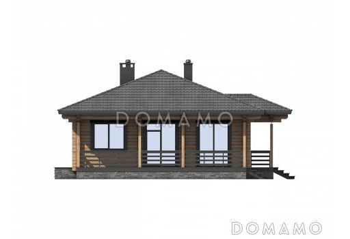 Проект одноэтажного дома с террасой, хозяйственным помещением, тремя спальнями / Фасад 2