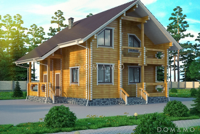 Проект дома из клееного бруса с санузлом на первом и втором этаже