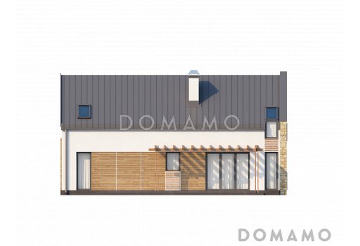 Проект современного мансардного дома из кирпича с пятью комнатами и гаражом / Фасад 2