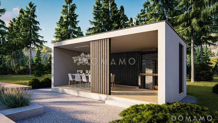 Проект современной беседки из кирпича с камином