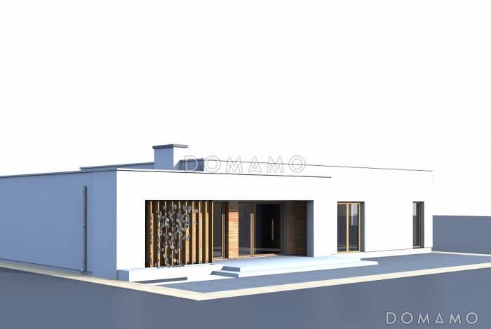 Проект современного одноэтажного дома из газобетона с плоской крышей с тремя спальнями и гаражом