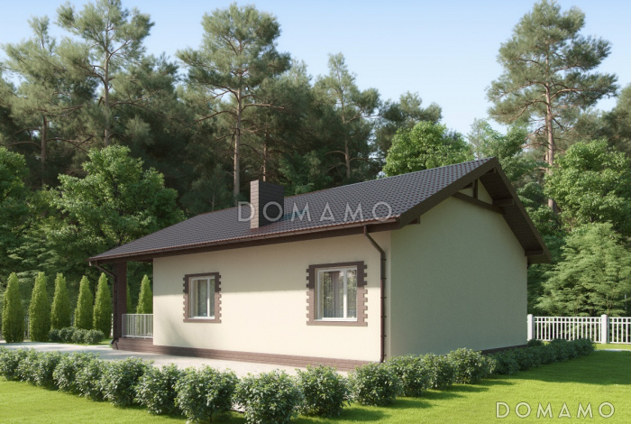 Проект дома из газобетона с террасой, кухней-столовой, кладовой