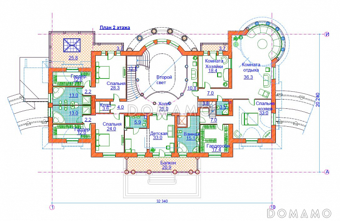 Проект большого дома более 1500 м. кв. / План 2 этажа