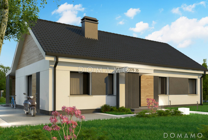 Проект одноэтажного загородного дома с удобной планировкой, мастер-спальней, ванной с окном, террасой