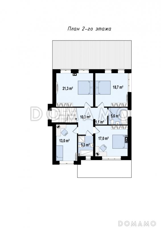 Проект современного двухэтажного дома из кирпича с пятью комнатами и крытой террасой, без гаража / План 2 этажа