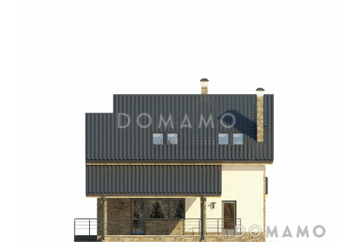 Проект дома с террасами, мансардными окнами, кухней-столовой / Фасад 3