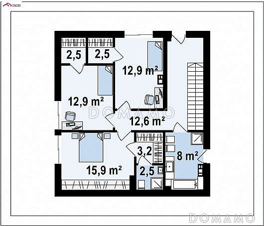 Проект современного двухэтажного дома из газобетона с подземным гаражом и террасой на втором этаже по периметру дома / План 2 этажа