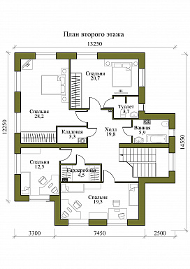 Проект двухэтажного дома с сауной и пятью спальнями / План 2 этажа