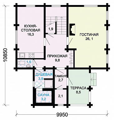 Проект дома с мансардными окнами / План 1 этажа