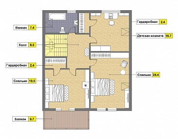 Проект дома из газобетона с сауной на первом этаже / План мансардного этажа