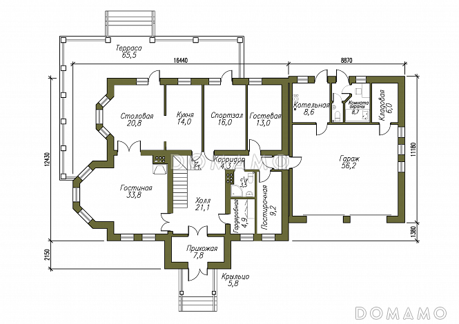 Проект солидного двухэтажного коттеджа с гаражом / План 1 этажа