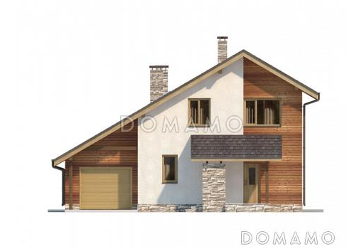 Проект загородного дома с мансардой и гаражом для двух автомобилей / Фасад 1