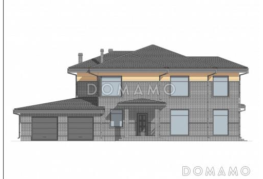 Проект двухэтажного дома из газобетона с 4 спальнями, кабинетом и крытой террасой / Фасад 1