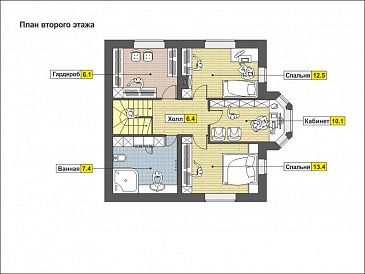 Элегантный дом с мансардным этажом, эркером, красивым крыльцом-террасой из SIP панелей / План мансардного этажа