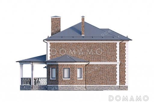 Проект двухэтажного дома с панорамным светлым окном и французским балконом в классическом стиле с эркером / Фасад 3