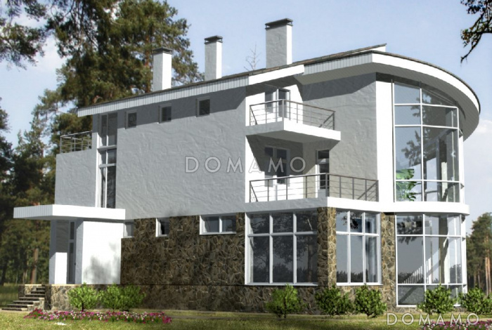 Проект современного дома из кирпича с панорамным остеклением