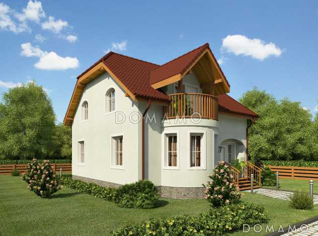 Проект компактного дома с полукруглым эркером