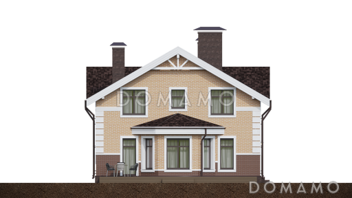 Проект загородного дома с террасой, гостиной с эркером, сауной, пятью спальнями на мансардном этаже / Фасад 4