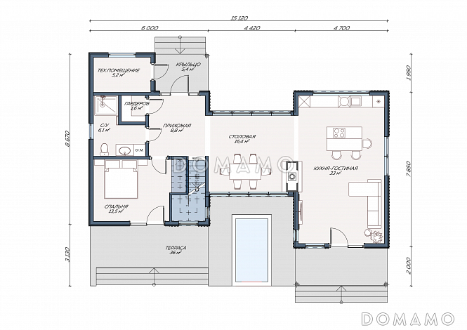 Каркасный дом "Татлин" / План 1 этажа