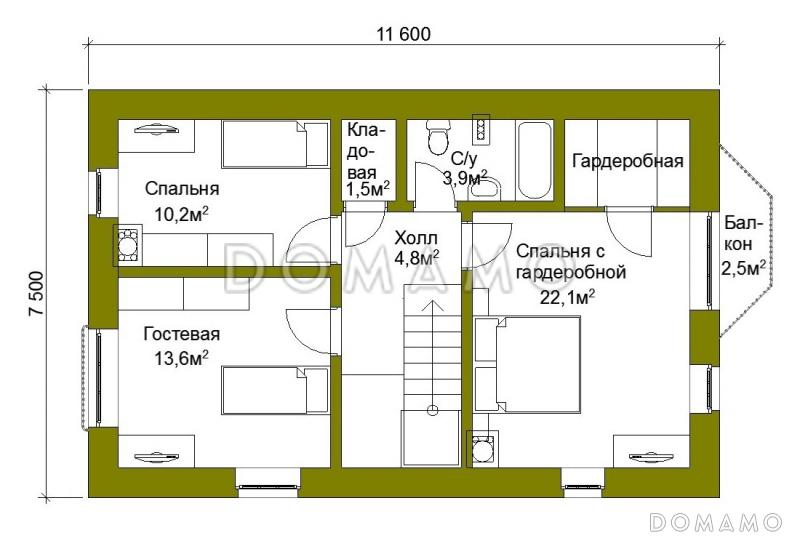Проект компактного коттеджа с штукатуркой из SIP панелей. / План мансардного этажа