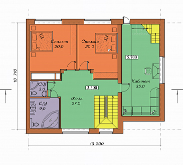 Проект двухэтажного коттеджа с мансардой, цоколем, бассейном и зимним садом / План 2 этажа