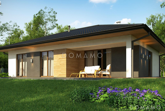 Проект дома с функциональной планировкой, светлыми помещениями, хозяйской спальней, гостиной с камином