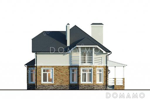 Проект дома с цокольным этажом, тремя спальнями, эркерами и гаражом на 2 машины / Фасад 2