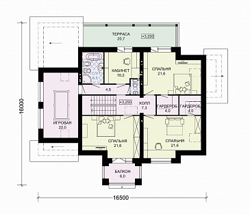 Проект дома из газобетона с гаражом на два автомобиля и бильярдной комнатой / План мансардного этажа