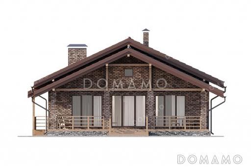 Проект выразительного одноэтажного дома с двухскатной крышей в разных уровнях, большой террасой и вторым светом / Фасад 4