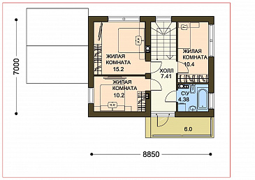 Проект компактного белого коттеджа с террасой и большим балконом / План 2 этажа