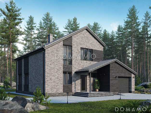 Проект двухэтажного дома из газобетона с пятью комнатами и гаражом на два автомобиля