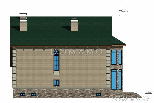 Проект одноэтажного дома с мансардным и цокольным этажами с эркером / Фасад 3