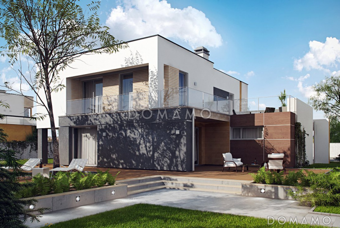 Проект двухэтажного дома из газобетона с тремя спальнями, гаражом и коммерческим помещением с отдельным входом