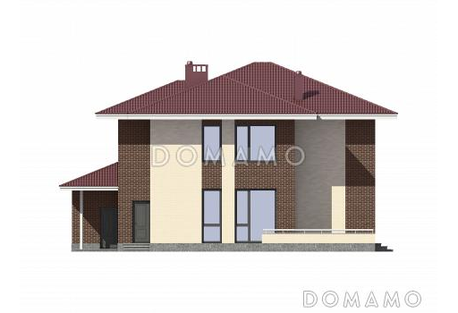Проект двухэтажного дома из СИП панелей с окнами в пол в гостиной / Фасад 3
