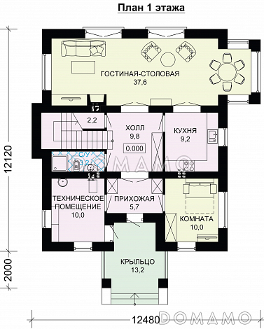 Проект кирпичного дома с французскими балконами / План 1 этажа