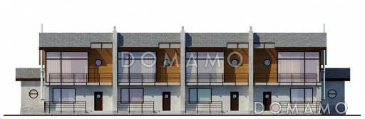 Проект дома с крытой террасой, балконами, круглыми окнами, большой кухней-столовой / Фасад 1