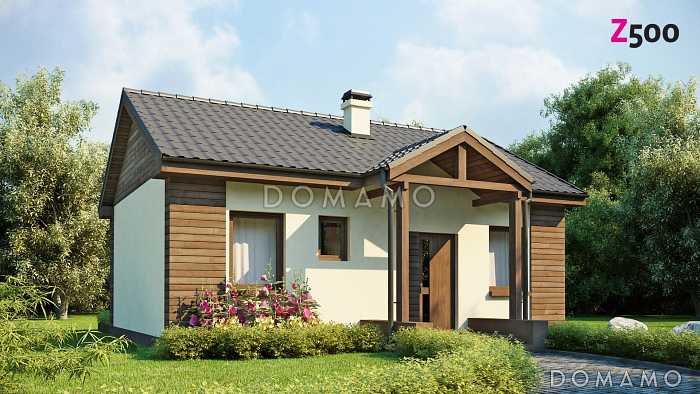 Проект компактного одноэтажного дома из газобетона с большой открытой террасой