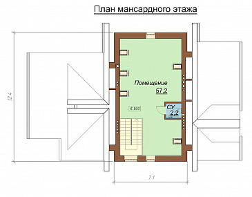 Проект двухэтажного дома с цокольным и мансардным этажами, с сауной и зимним садом / План мансардного этажа