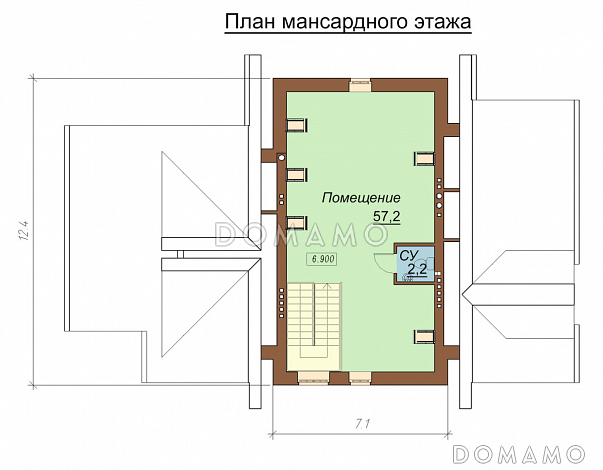 Проект двухэтажного дома с цокольным и мансардным этажами, с сауной и зимним садом / План мансардного этажа