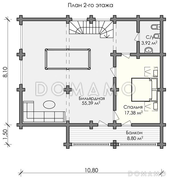 Проект дома из оцилиндрованного бревна до 200 кв.м / План мансардного этажа