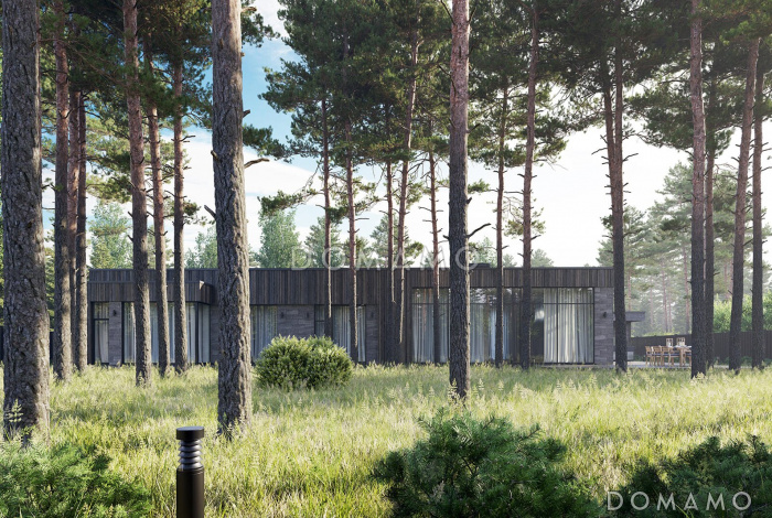 Проект кирпичного дома с навесом для автомобиля, летней кухней на террасе, тремя спальнями и местами для хранения