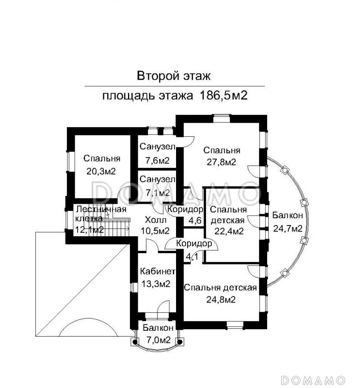 Проект двухэтажного дома с пристроенным бассейном / План 2 этажа