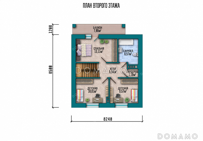 Проект дома с изолированной кухней, вместительной котельной и тремя спальнями на мансарде / План мансардного этажа