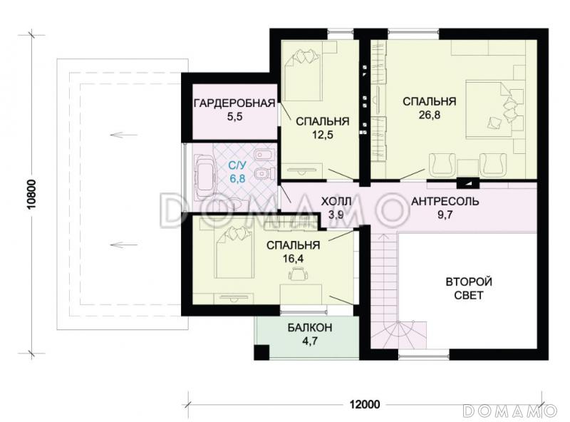 Проект дома из панелей SIP в стиле фахверк с двусветной гостиной и навесом для машины / План мансардного этажа