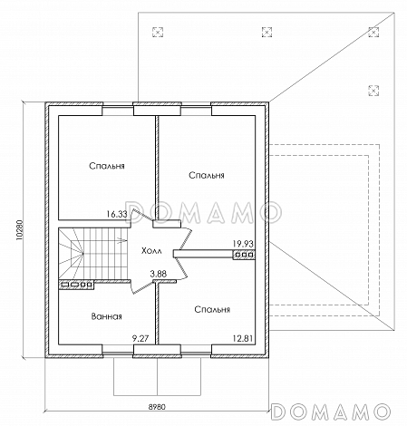 Проект коттеджа с мансардным этажом, гаражом и большой террасой / План мансардного этажа