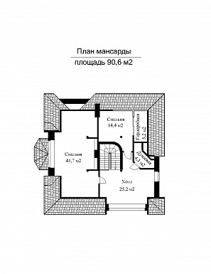 Проект импозантного особняка с гаражом на две машины, бассейном и тренажерным залом / План мансардного этажа